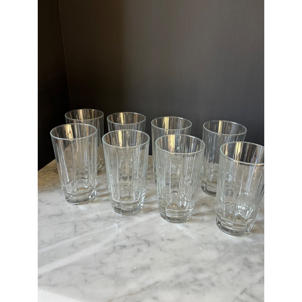 Set of 8 Arcoroc USA Clear Glass Paneled Tumblers Vintage Drinking Glasses 5.75"